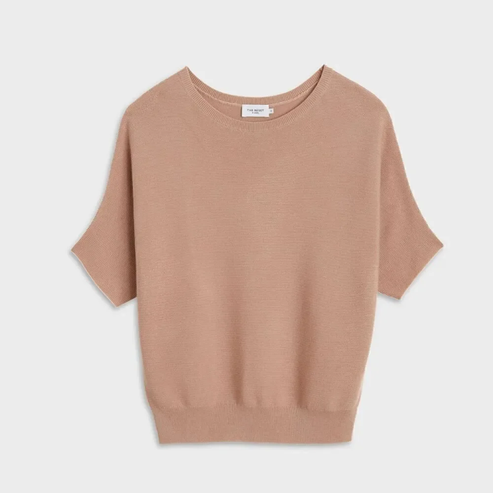 The Reset Women's Size XS R Label Essential Pullover Tan Dolman Wool Sweater